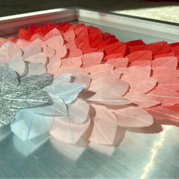 Handmade Luxury Framed Art Ombré Heart Paper Feathers Wood Shadow Box 13x13 in. - Picture 5 of 6